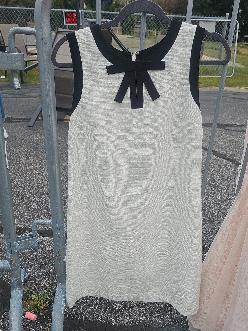 CeCe Cream Shift Dress with Black Trim and Bow